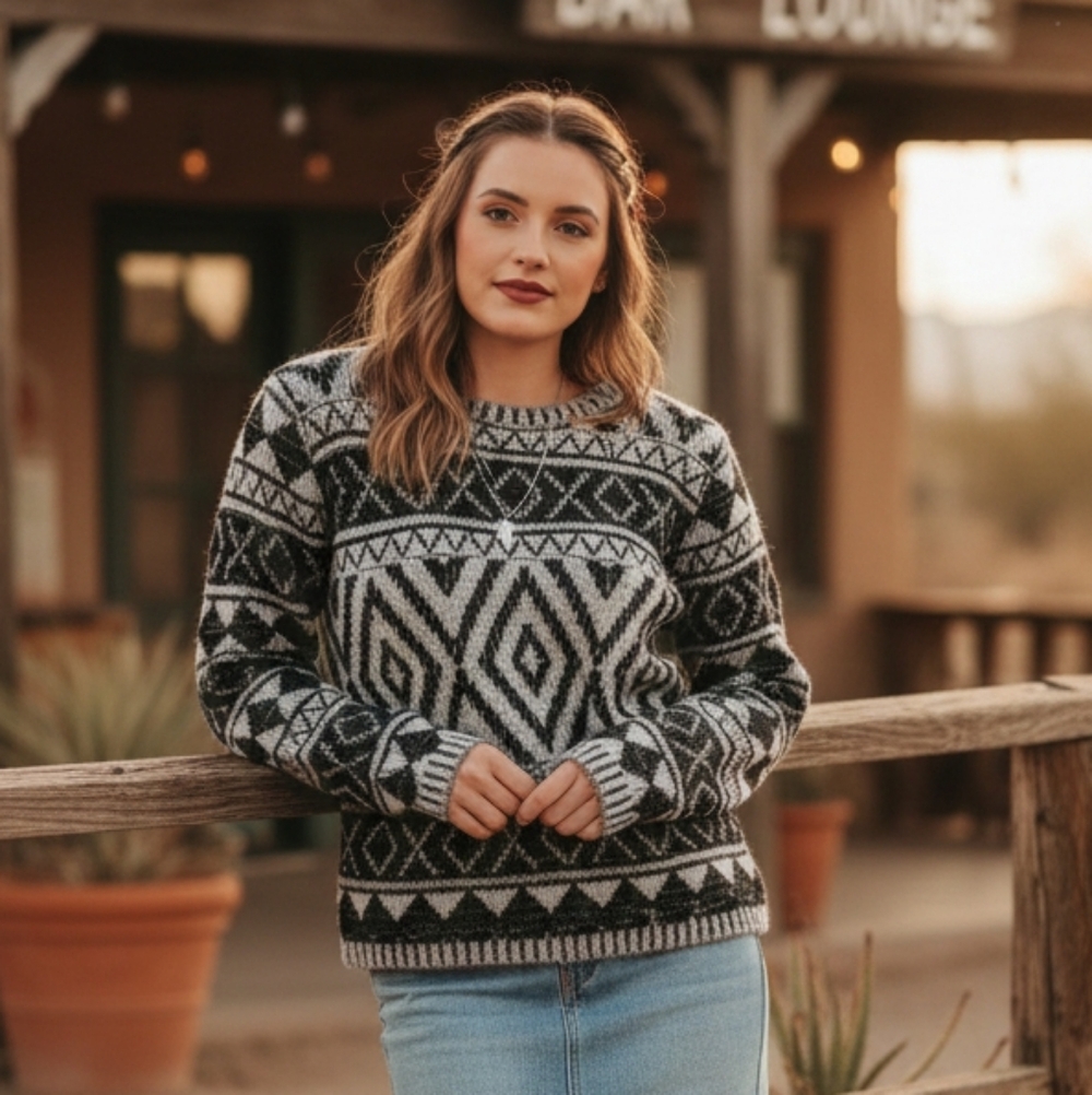 Lucky Brand Cotton Geometric Sweater